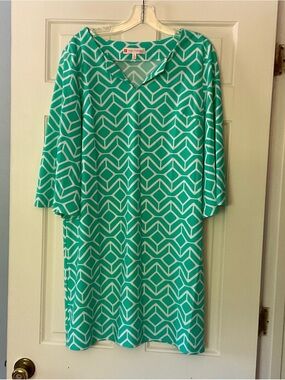 Jude Connally Jude Cloth Shift Dress Green Geometric Print Women’s XL Preppy